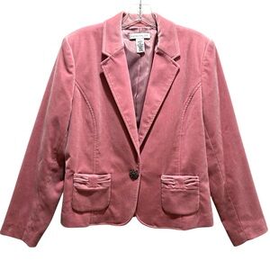 Pursuits, Ltd. Pink Cotton Velvet Short Blazer w/ Rhinestone Button  - Size 12